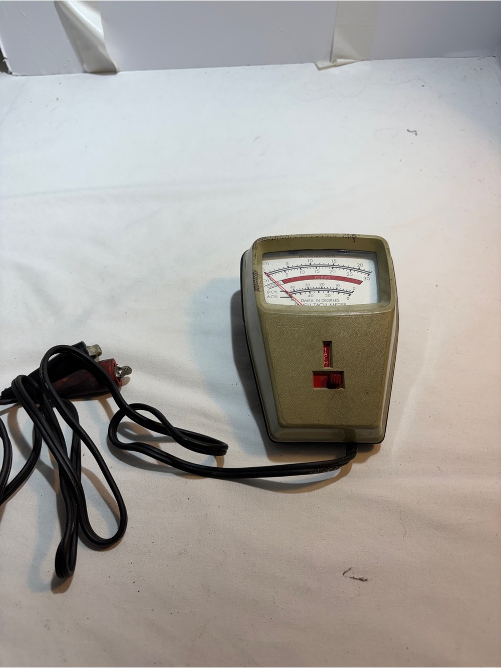 Vintage Analog Sears Dwell Tach Meter in Olive Green with Black Cord